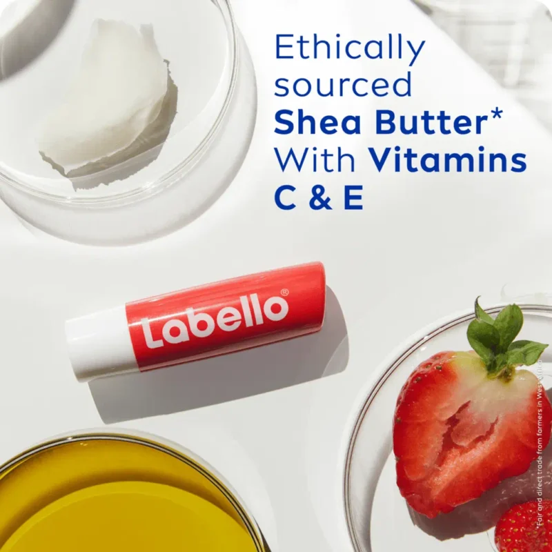 بالم لب مرطوب‌کننده و رنگی لابلو Labello Strawberry Shine با رایحه توت‌فرنگی و رنگ قرمز ملایم وزن 4.8 گرم - Image 4