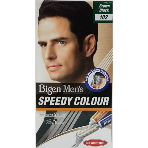 image_81b6heH کیت رنگ مو مردانه بیگن BIGEN سری اسپیدی کالر Speedy Color رنگ قهوه ای تیره Brown Black شماره 102 حجم پک 100 میل - Image 1