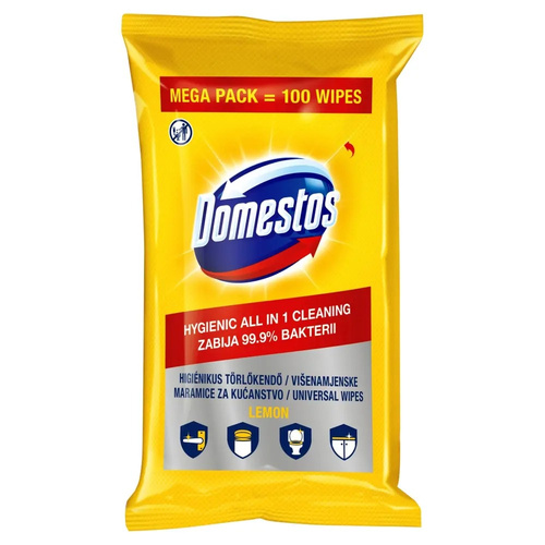 image_9klQg4C دستمال تمیز کننده سطوح دامستوس Domestos با رایحه لیمو تعداد 60 عدد - Image 1