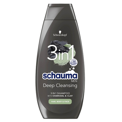 image_Gw3bPXJ شامپو مردانه 3 در 1 شوما (شاوما) Schauma مدل کربن فعال و خاک رس حجم 400 میل - Image 1