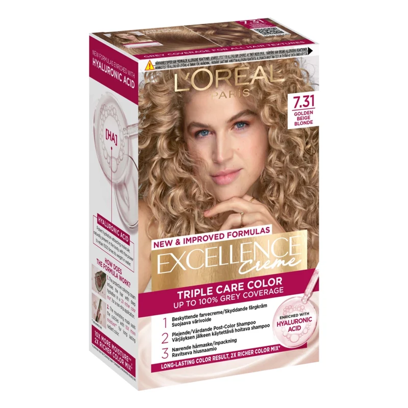 L'Oréal Paris Excellence Creme Hair Dye - 7.31 Honey Foam رنگ مو لورال LOREAL شماره 7.31 پایه رنگ بلوند طلایی-کاراملی تیره - Image 1