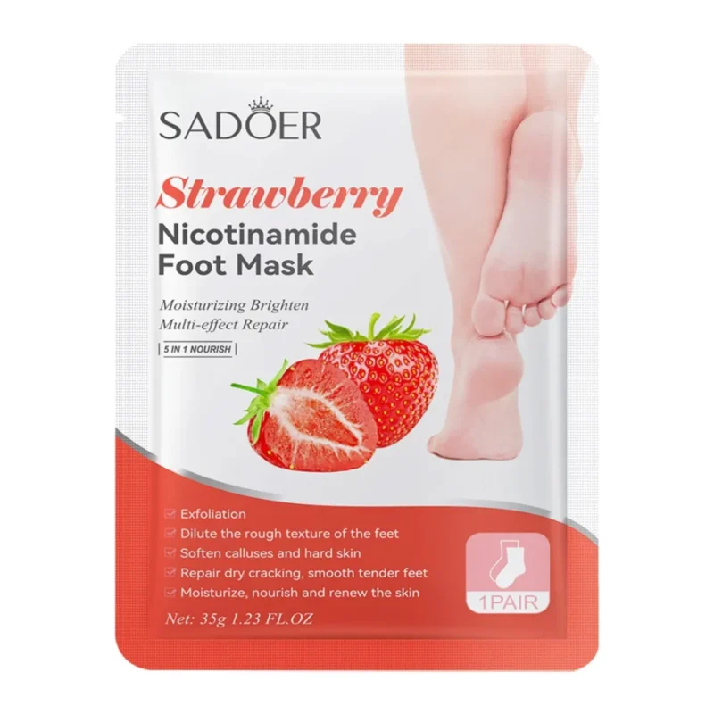sadoer-strawberry-nicotinamide-foot-mask-35g ماسک پوشیدنی و مرطوب کننده پوست پا سادور Sadoer Strawberry حجم 35 گرم - Image 1