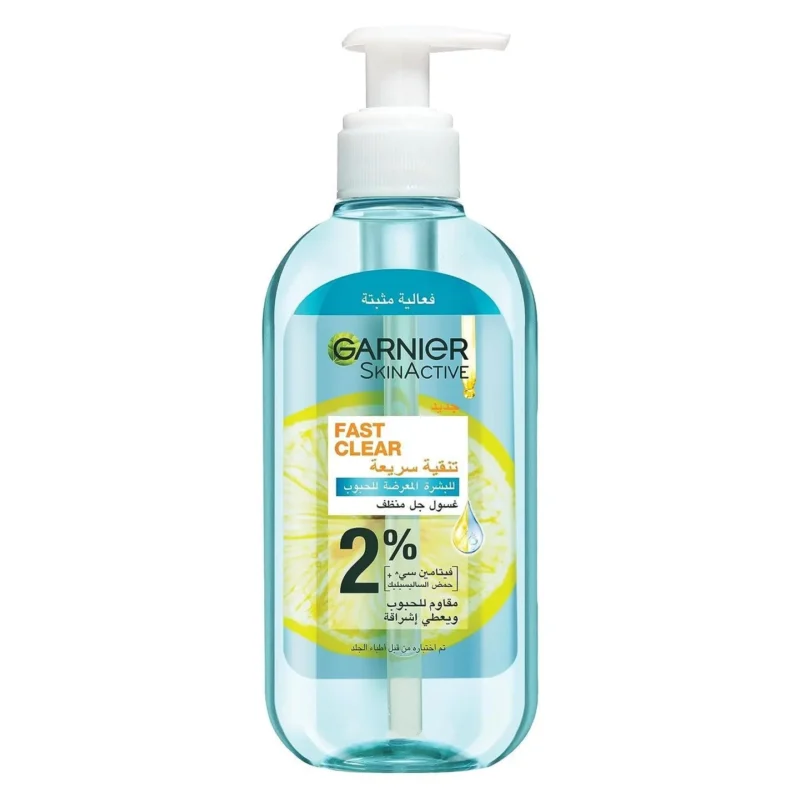 Garnier-Fast Clear Salicylic Acid & Vitamin C Anti-Acne Gel Wash-200ml ژل شستشوی ضدجوش گارنیر Garnier-Fast Clear Salicylic Acid & Vitamin C حاوی 2% سالیسیلیک اسید و ویتامین C حجم 200 میل - Image 1