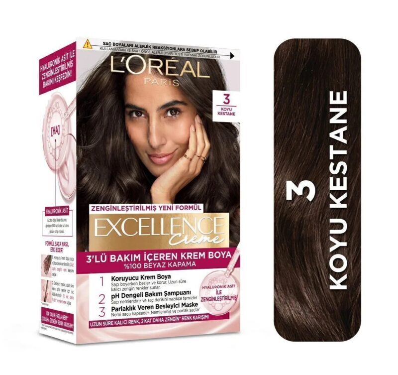 رنگ مو لورآل شاه بلوط تیره L'Oreal Excellence شماره 3 - Image 1