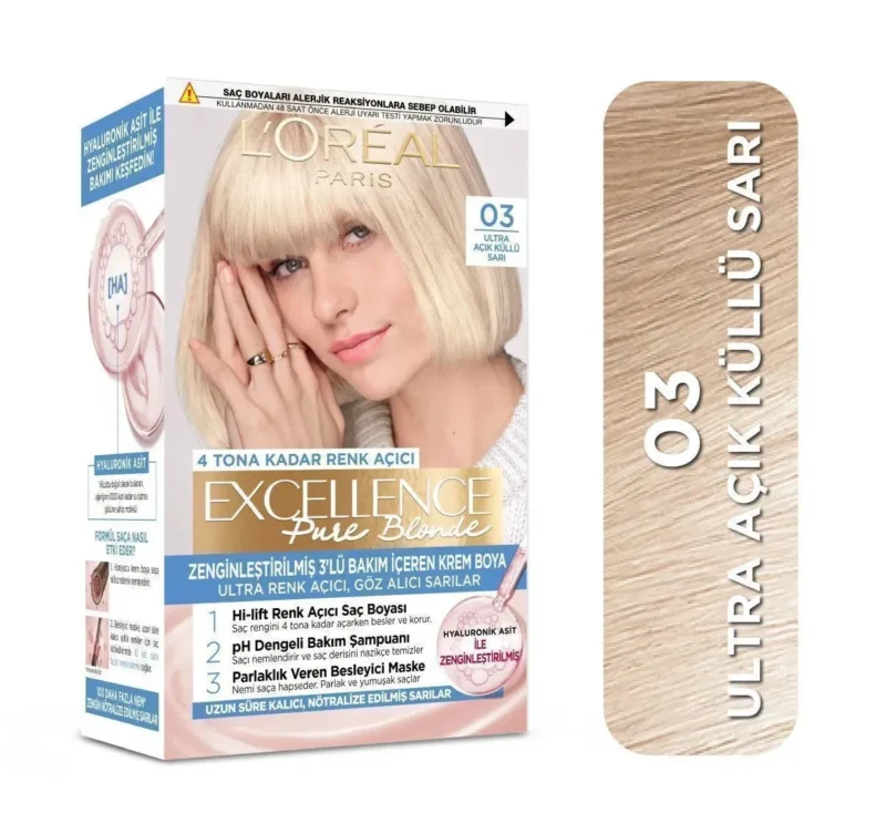 Loreal Paris Excellence Creme Hair Dye 03 Ultra Light Complex Yellow رنگ مو لورآل بلوند پلاتینه L'Oreal Excellence شماره 03 - Image 1