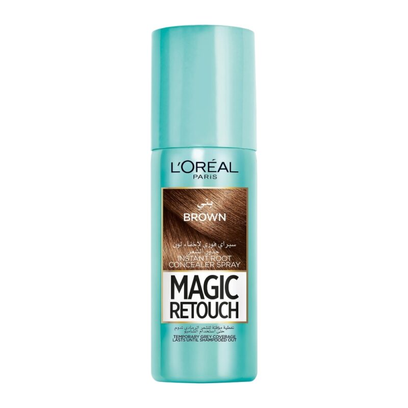loreal-magic-retouch-instant-root-retouch-hair-spray-brown-75ml اسپری کانسلیر رنگ مو لورآل L'Oreal Magic Retouch Brown رنگ قهوه ای حجم 75 میل - Image 1