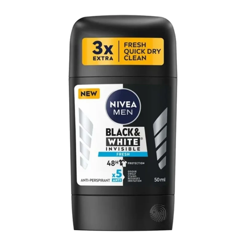 nivea-men-black-and-white-invisible-fresh-anti-perspirant-stick-50ml استیک ضد تعریق مردانه نیوآ Nivea Black And White Original حجم 50 میل - Image 1
