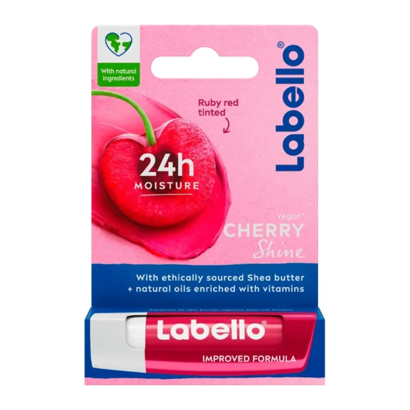 labello-24-hours-cherry-shine-lip-care-balm-48gr بالم لب لبلو Labello Cherry Shin درخشان و قرمز حجم 4.8 گرم - Image 1