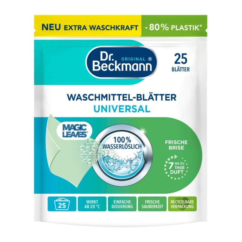 dr-beckmann-universal-waschmittel-blatter-magic-leaves-25pcs دستمال جادویی شوینده لباس دکتر بکمن Dr. Beckmann Universal بسته 25 عددی - Image 1