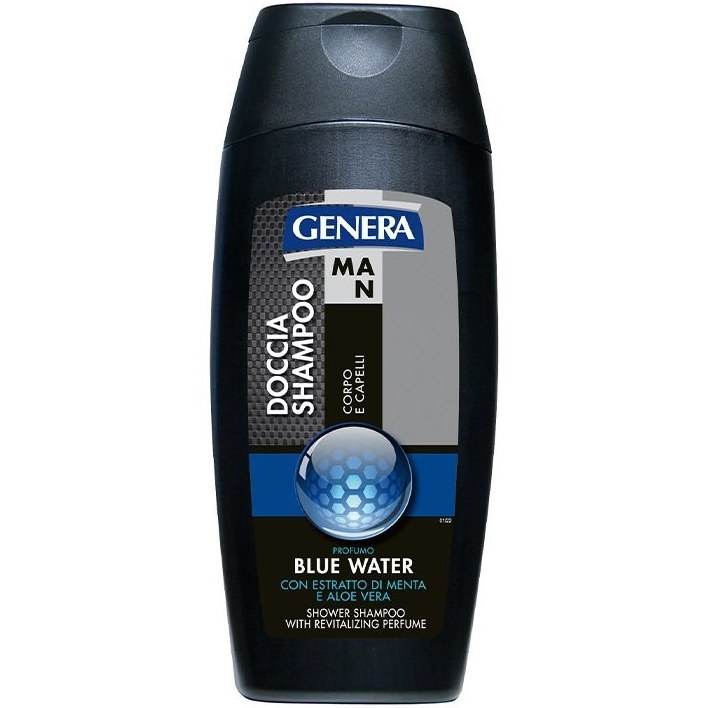 Genera man blue water shower shampoo 300 ml شامپو سر و بدن آقایان جنرا genera حاوی عصاره آلوورا حجم 300 میل - Image 1