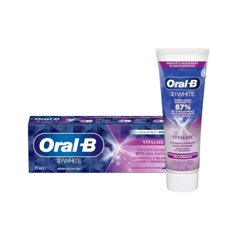 Oral-B-3D-White-Vitalizing-Fresh-Whitening-Toothpaste خمیردندان ضدپوسیدگی و سفید کننده اورال بی Oral-B 3D WHITE VITALIZE حجم 75 میل - Image 1