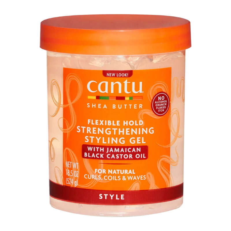 cantu-shea-butter-flexible-hold-strengthening-styling-gel-with-jamiaican-black-castor-oil-524gr ژل حالت دهنده و تقویت کننده موی فر کانتو Cantu Flexible Hold وزن 524 گرم - Image 1