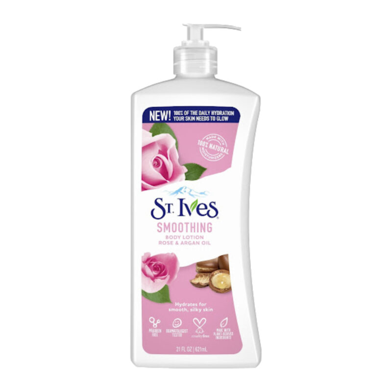 st-ives-smoothing-rose-and-argan-oil-body-lotion-621ml لوسیون بدن سنت ایوز ST. Ives Smoothing حاوی عصاره گل رز و روغن آرگان حجم 621 میل - Image 1