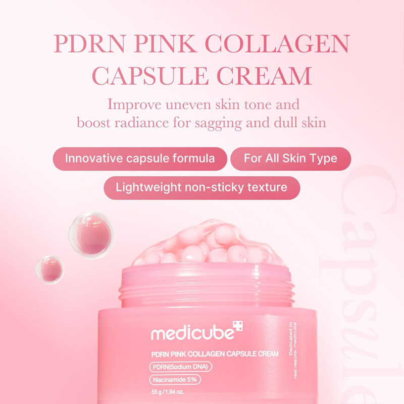 کرم کپسولی کلاژن و PDRN مدی کیوب روشن کننده و ضد چروک پوست Medicube PDRN Pink Collagen Capsule Cream - Image 2