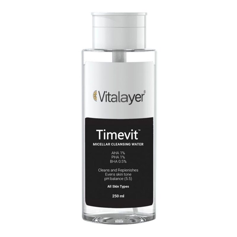 VITALAYER Timevit Exfoliating Micellar Water 250 ml میسلار واتر پاک کننده آرایش ویتالیر VITALAYER Timevit Exfoliating Micellar Water حجم 250 میل - Image 1