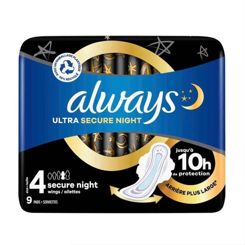 نوار بهداشتی ویژه شب آلویز always ultra secure night سایز 4 بسته 9 عددی - Image 1