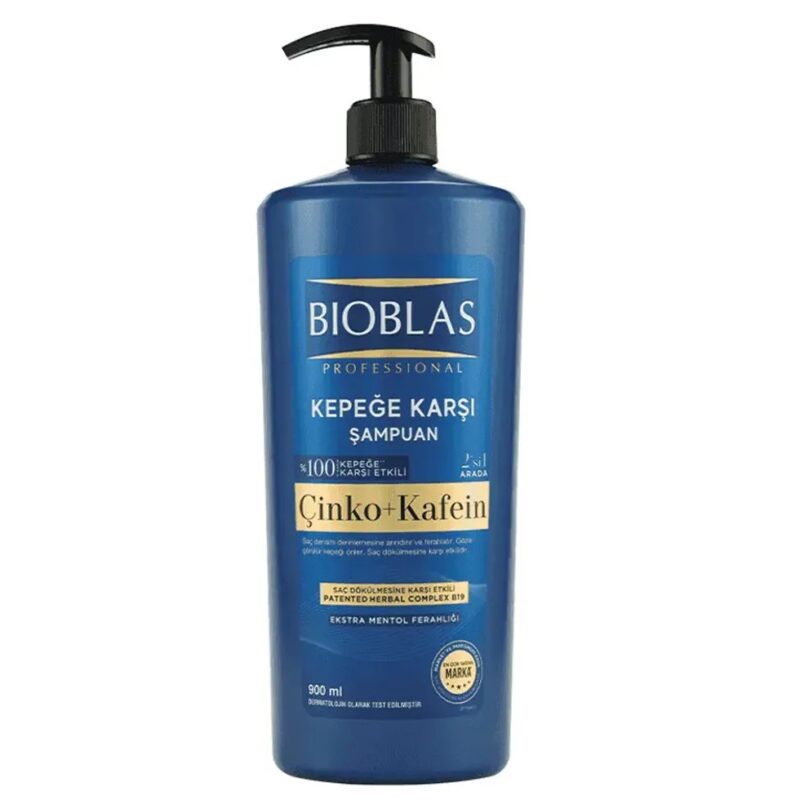 bioblas-caffeine-and-zinc-oxide-anti-dandruff-shampoo-900-ml شامپو مو ضد شوره بیوبلاس حاوی زینک و کافئین عصاره منتول bioblas caffeine and zinc anti dandruff حجم 900 میل - Image 1