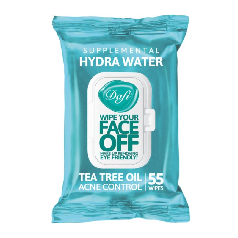 dafi-face-off-tea-tree-oil-makeup-remover-hydra-water-55pcs دستمال مرطوب پاک کننده آرایش دافی Dafi Hydra Water بسته 55 عددی - Image 1