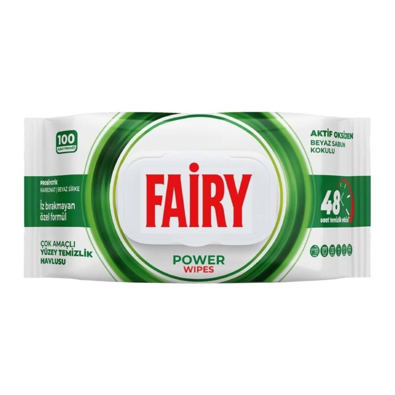 fairy-power-cleaning-wipes-100pcs دستمال سطوح چند منظوره فیری Fairy Power رایحه صابون بسته 100 عددی - Image 1