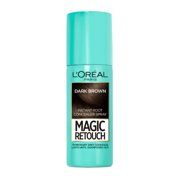 loreal-magic-retouch-root-concealer-dark-brown-75-ml اسپری کانسیلر ریشه مو لورال Magic Retouch رنگ قهوه ای تیره حجم 75 میل - Image 1