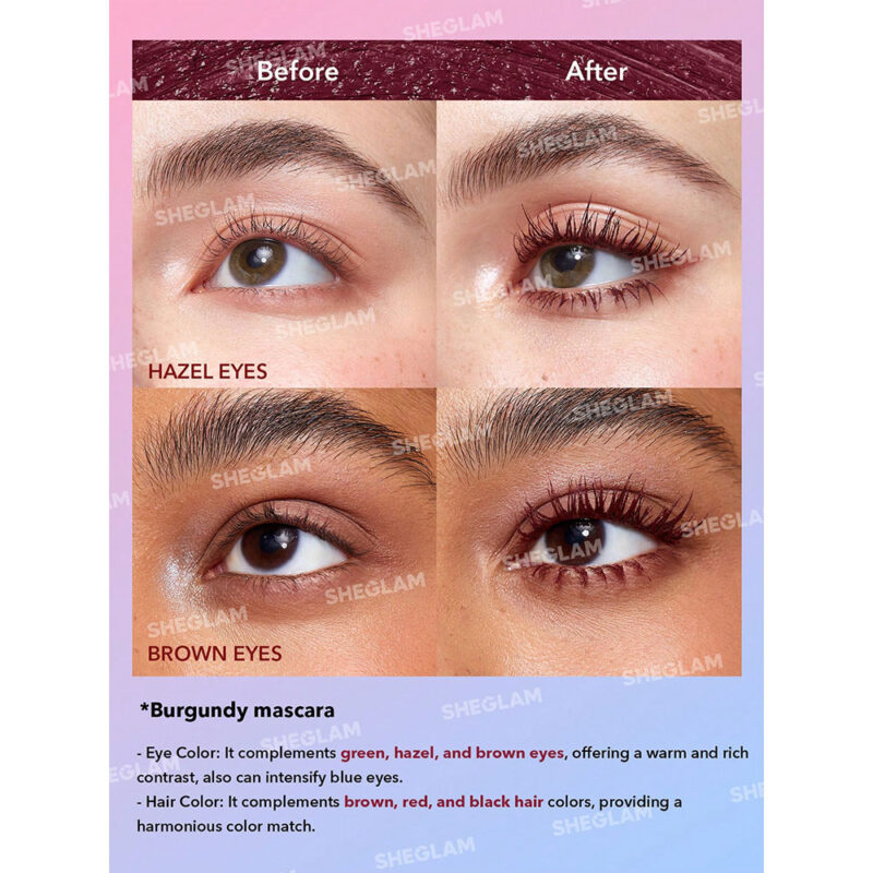 ریمل ضد آب دوسر شیگلم بلند کننده و حجم دهنده رنگ قرمز SHEGLAM Waterproof BURGUNDY - Image 2