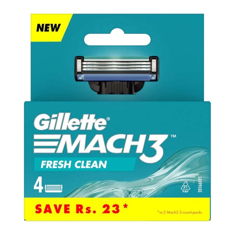 Gillette Mach 3 Shaving Razor Blades For Men 4 Count تیغ یدک خودتراش ژیلت Gillette MACH3 FRESH CLEAN بسته 4 عددی - Image 1