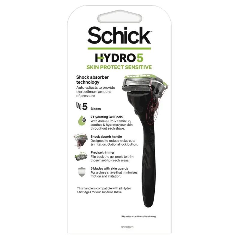 SCHICK Hydro5 skin protect sensitive razor-2 تیغ اصلاح 5 لبه مردانه پوست حساس شیک SCHICK Hydro5 skin protect sensitive بسته 1+1 عددی - Image 2