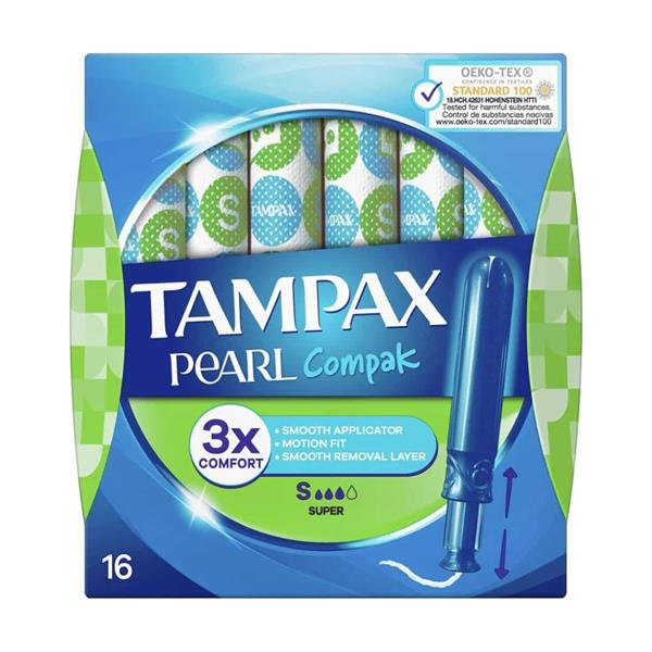 Tampax Pearl Compak Super Applicator Tampons 16 pieces تامپون تامپکس Tampax Pearl Compak Super Applicator Tampons تعداد 16 عددی - Image 1