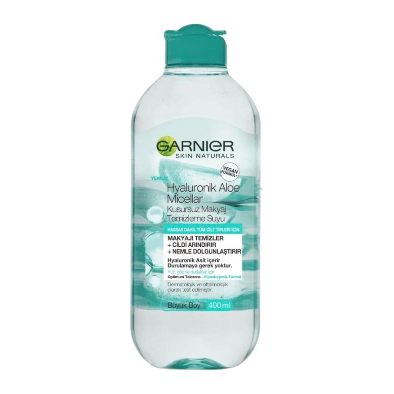 garnier-hyaluronik-aloe-micellar-water-400ml میسلار واتر گارنیه Garnier Hyaluronik Aloe حاوی عصاره آلوئه ورا حجم 400 میل - Image 1