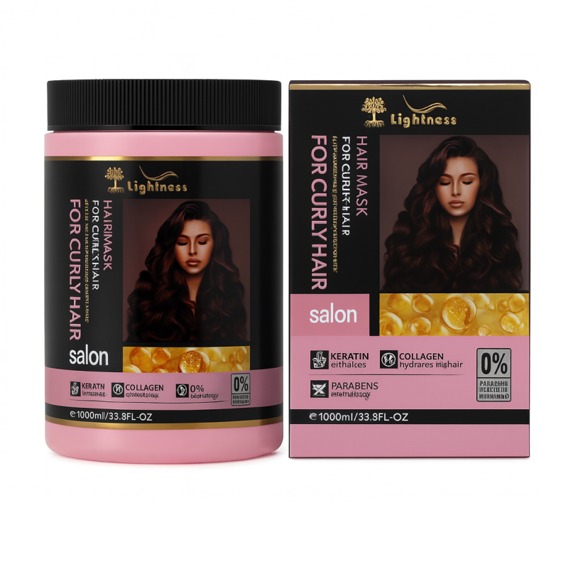 lightness-curly-hair-mask-1000ml ماسک موهای فر بوتاکس و کلاژن لایتنس Lightness حجم 1000 میل - Image 1