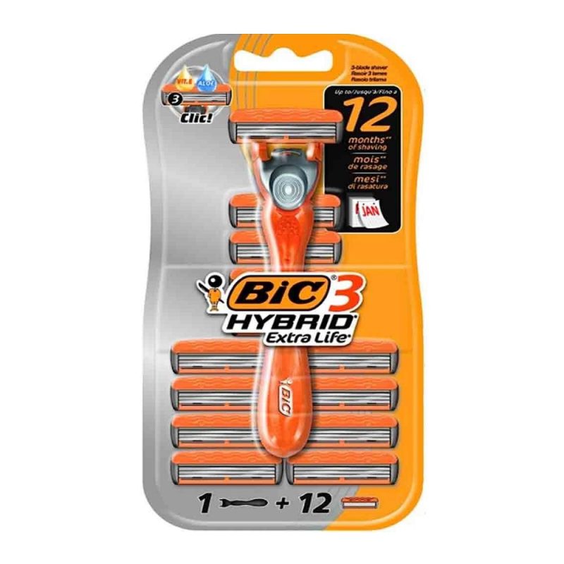 Bic 3 Hybrid Extra Life razor with 12 spare-blades خودتراش بیک هیبرید اکسترا لایف Bic 3 Hybrid Extra Life همراه 12 عدد تیغ یدک - Image 1