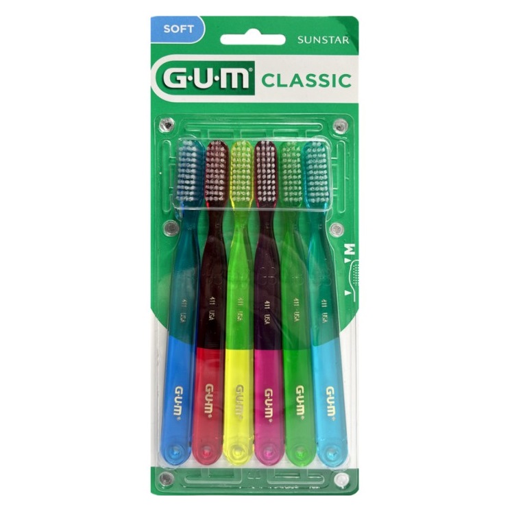 GUM Classic 411 Soft Toothbrush 6pcs مسواک کلاسیک جی یو ام با برس نرم GUM Classic 411 Soft بسته 6 عددی - Image 1
