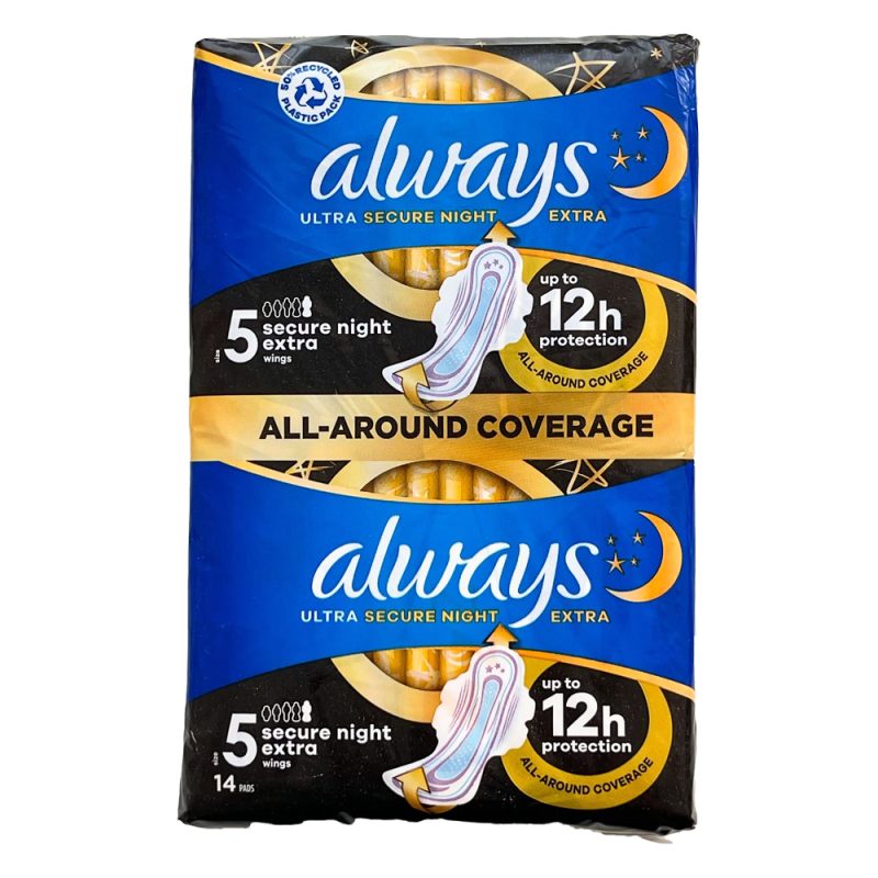 نوار بهداشتی ویژه شب آلویز always ultra secure night extra سایز 5 بسته 14 عددی - Image 1