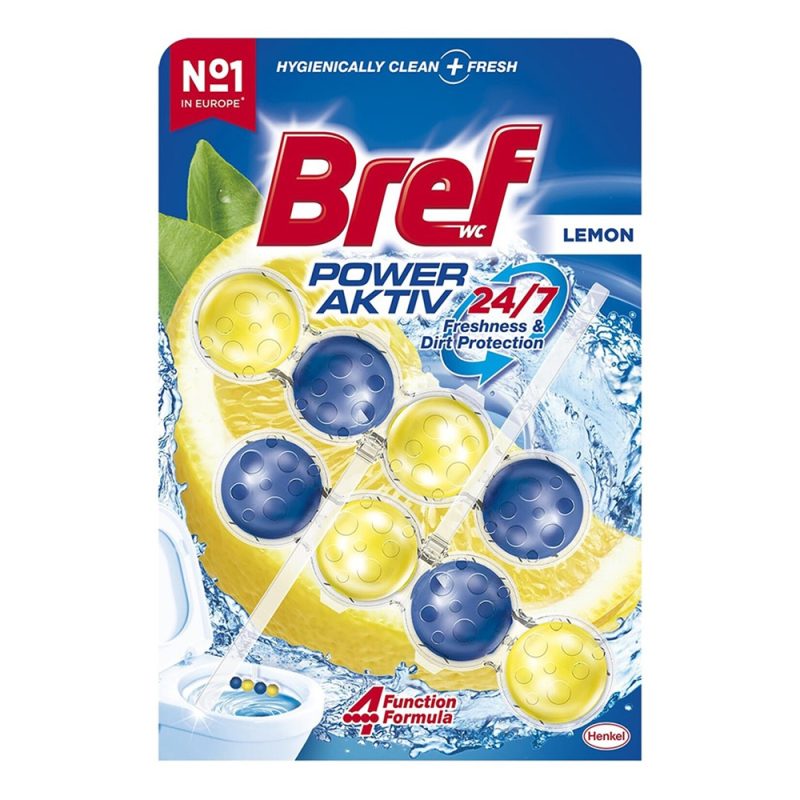 bref-classic-power-aktiv-toilet-bowl-cleaner-lemon-8pcs خوشبو کننده و ضدعفونی کننده توالت فرنگی برف رایحه لیمو Bref Power Aktiv بسته 8 عددی - Image 1