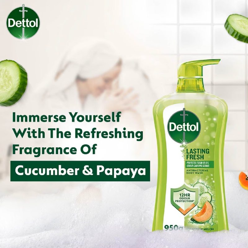 شامپو بدن ضدعفونی کننده دتول رایحه طالبی و خیار Dettol Body Wash Lasting Fresh حجم 950 میل - Image 5