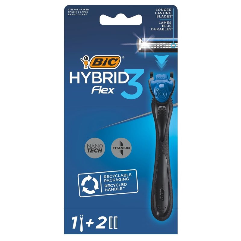 BIC Hybrid 3 Flex Refillable Men Razor Kit 1+2 خودتراش مردانه بیک BIC HYBRID 3 Flex بسته 1 عددی + 2 تیغ یدک - Image 1