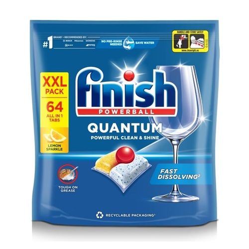Finish-Quantum-All-in-One-Dishwasher-Tablets-Lemon-64-Tabs قرص ماشین ظرفشویی فینیش رايحه ليمو finish Quantum بسته 64 عددی - Image 1