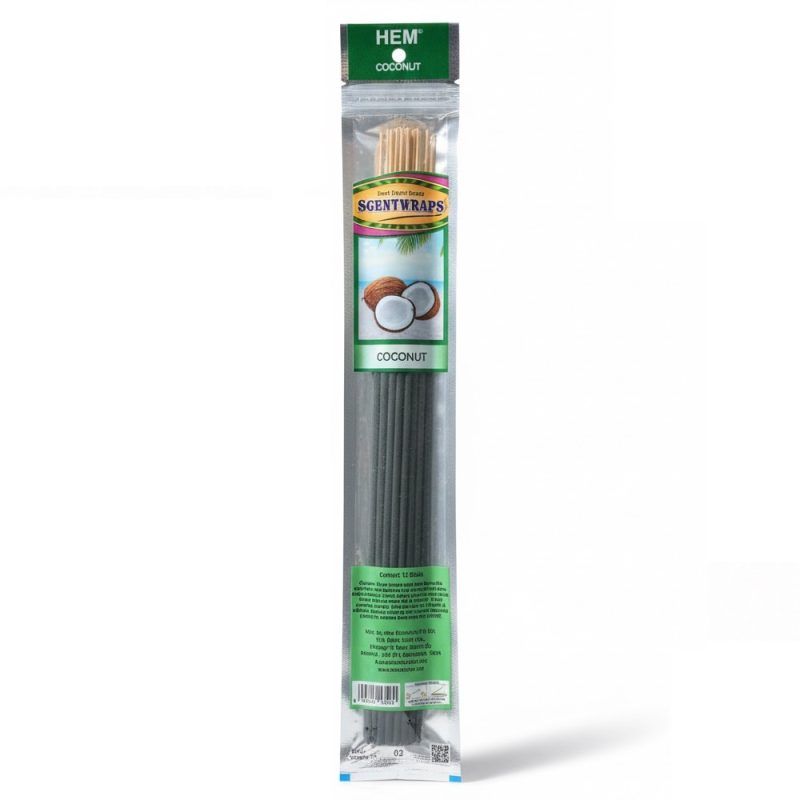 Hem SGENTWRAPS COCONUT 12sticks عود دستساز همِ رایحه نارگیل Hem SGENTWRAPS COCONUT بسته 12 عددی - Image 1