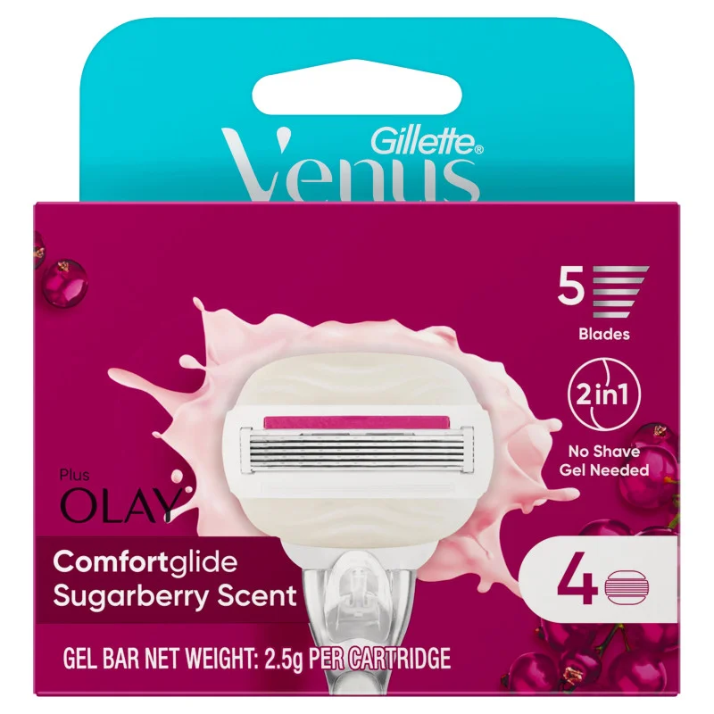 gillette-venus-comfortglide-sugarberry-refill-blades-4pk تیغ اصلاح 5 لبه بانوان ونوس Venus Comfortglide Sugarberry بسته 4 عددی - Image 1