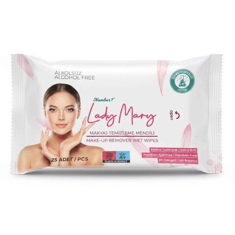 دستمال مرطوب آرایش پاک کن لیدی ماری Lady Mary بسته ۲۵ عددی - Image 1