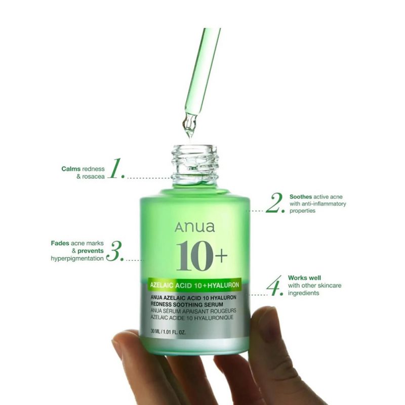 سرم تسکین دهنده و آبرسان آنوا Anua Azelaic Acid 10 Hyaluron Redness Soothing حجم 30 میل - Image 3