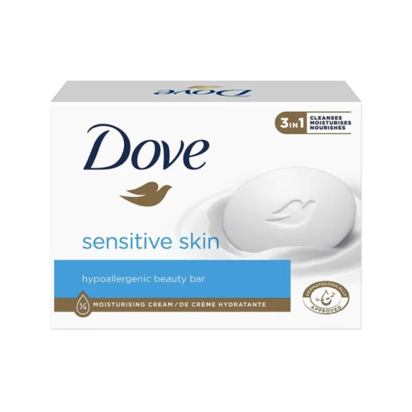 DOVE SENSITIVE SKIN HYPOALLERGENIC BEAUTY BAR 90G صابون داو پوست حساس Dove hypoallergenic beauty bar وزن 90 گرم - Image 1