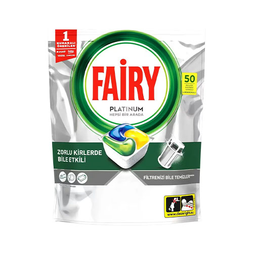 Fairy-Bulasik-Makinesi-Deterjani-Kapsulu-Platinum-50-tablets قرص ماشين ظرفشويی فيری پلاتينيوم رايحه ليمو FAIRY PLATINUM بسته 50 عددی - Image 1