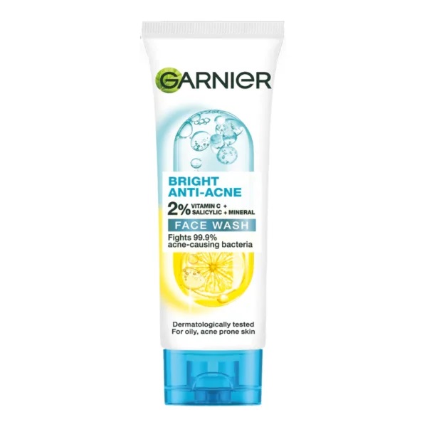 GARNIER BRIGHT ANTI-ACNE FACE WASH VITAMIN C SALICYLIC MINERAL 100ml فوم روشن کننده و ضد آکنه گارنیه Garnier BRIGHT ANTI-ACNE حجم 100 میل - Image 1
