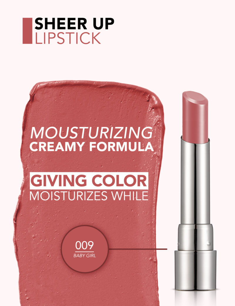 رژلب جامد براق فلورمار flormar Sheer Up شماره 009 رنگ Baby Girl - Image 3