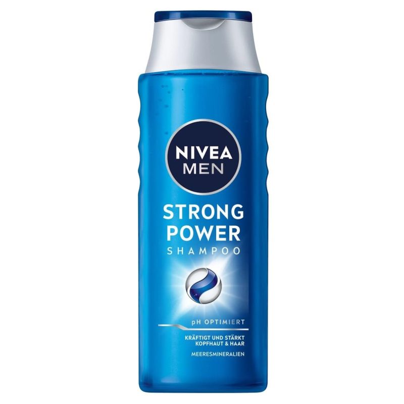 nivea men strong power shampoo 400ml شامپو تقویت کننده مو مردانه نیوآ Nivea Strong Power حاوی مواد معدنی دریایی حجم ۴۰۰ میل - Image 1