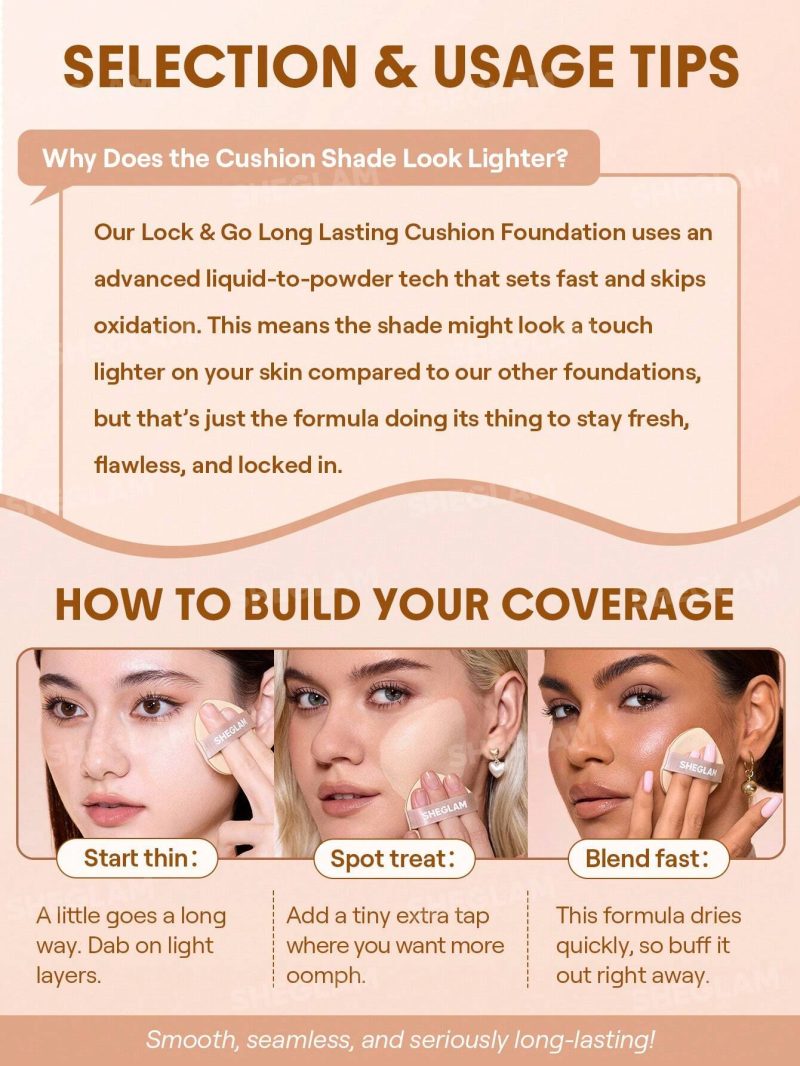 کوشن ضد آب شیگلم Sheglam Lock And Go Long-Lasting رنگ Sand - Image 12