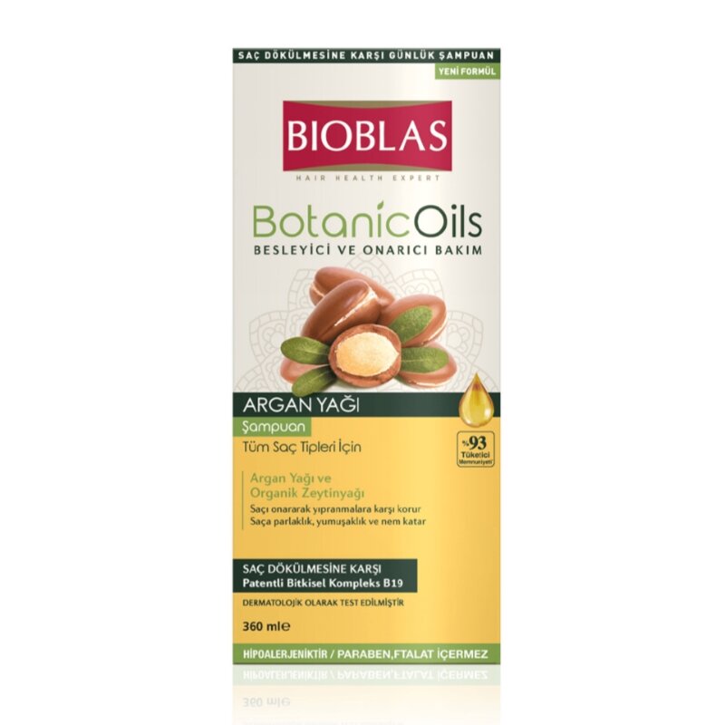 bioblas-botanic-oils--argan-shampoo-360ml شامپو گیاهی تقویت کننده مو بیوبلاس حاوی روغن آرگان bioblas حجم 360 میل - Image 1