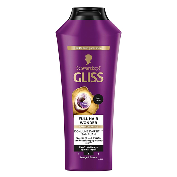 gliss-full-hair-wonder-shampoo-400ml شامپو تقویت کننده کافئین و پپتید گلیس Gliss مناسب موهای ضعیف حجم 400 میل - Image 1