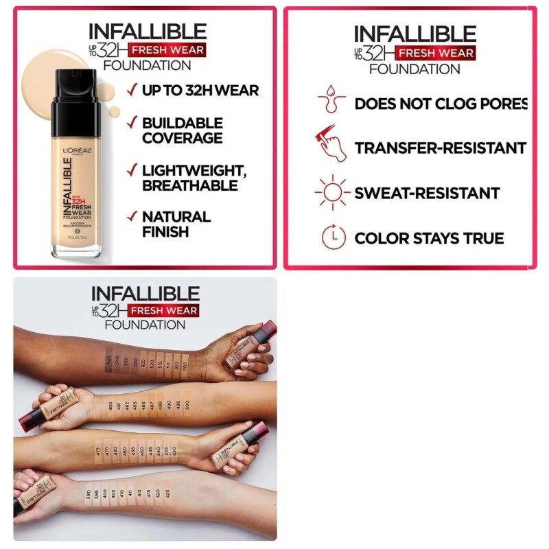 کرم پودر لورال Loreal INFAILLIBLE شماره 100 رنگ Linen حجم 30 میل - Image 3